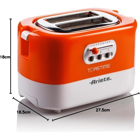 Ariete 159 Toastime, Orange Toaster, 2 Slice Capacity, 9 Browning Levels, 700 W, 3 Functions, Orange, no pliers. (by Delonghi Group)no pliers. 159 (by Delonghi Group). Ariete 159 Toastime, Orange Toaster, 2 Slice Capacity, 9 Browning Levels, 700 W, 3 Functions, Orange, no pliers. (by Delonghi Group)no pliers. 159 (by Delonghi Group).