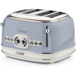 Ariete Vintage Toaster 4 Slices 156, Toaster with 6 Toasting Levels, Automatic Ejection, Defrost Function, Removable Crumb Tray, Stainless Steel Body, 1600W,