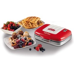 Ariete Waffle Maker Party Time 1973, Waffle Maker with Non-Stick Plates, Cord Reel, Safety Lock and Power Indicator, 700 W, Red