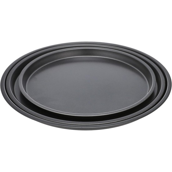 Generic Metal pizza trays for kitchen set of 3 pieces - black