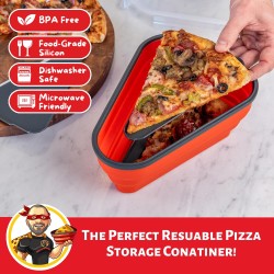 Pizza Pack | Collapsible Silicone Container for Storing Pizza | Organize & Save Space with Adjustable Size | BPA Free, Microwave & Dishware Safe (Regular, Red)