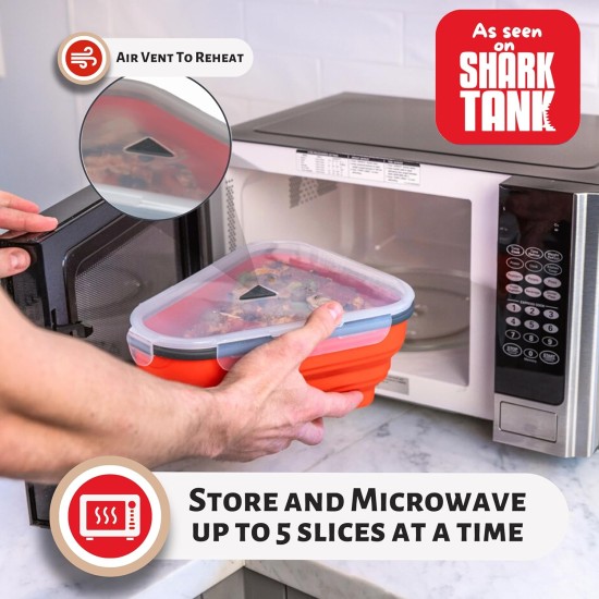 Pizza Pack | Collapsible Silicone Container for Storing Pizza | Organize & Save Space with Adjustable Size | BPA Free, Microwave & Dishware Safe (Regular, Red)