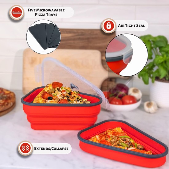 Pizza Pack | Collapsible Silicone Container for Storing Pizza | Organize & Save Space with Adjustable Size | BPA Free, Microwave & Dishware Safe (Regular, Red)