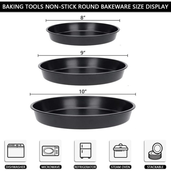 peinat Pizza Pan, 3PCS Pizza Baking Pan Black Baking Sheets for Oven Nonstick Round Pizza Tray 8/9/10 inch Bakeware Carbon Steel Sheet Pans for Cooking Multifunction peinat Pizza Pan, 3PCS Pizza Baking Pan Black Baking Sheets for Oven Nonstick Round Pizza Tray 8/9/10 inch Bakeware Carbon Steel Sheet Pans for Cooking Multifunction