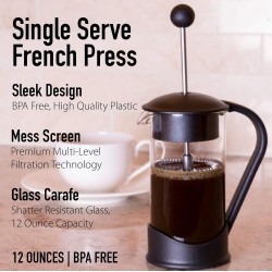 Clever chef french press coffee maker, maximum flavor coffee brewer with superior filtration, 2 cup capacity, multi colors