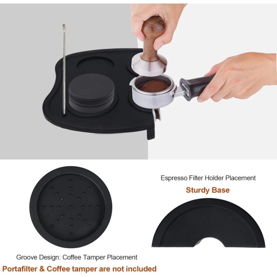 Coffee Tamper Tool, Silicone Rubber Espresso Tamping Mat, Double Hole Corner Edge Practical Stand Tamp Station 63mm to Protect Your Worktop for Espresso Baristas Powder Maker (Large Black) Coffee Tamper Tool, Silicone Rubber Espresso Tamping Mat, Double Hole Corner Edge Practical Stand Tamp Station 63mm to Protect Your Worktop for Espresso Baristas Powder Maker (Large Black)
