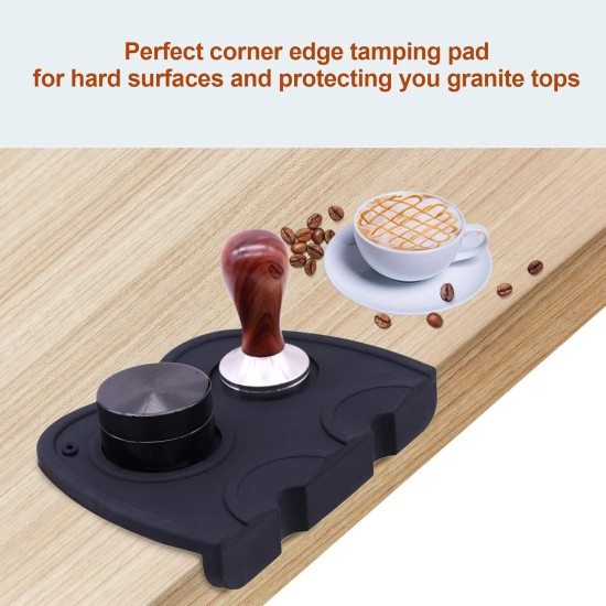 Coffee Tamper Tool, Silicone Rubber Espresso Tamping Mat, Double Hole Corner Edge Practical Stand Tamp Station 63mm to Protect Your Worktop for Espresso Baristas Powder Maker (Large Black) Coffee Tamper Tool, Silicone Rubber Espresso Tamping Mat, Double Hole Corner Edge Practical Stand Tamp Station 63mm to Protect Your Worktop for Espresso Baristas Powder Maker (Large Black)