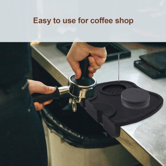 Coffee Tamper Tool, Silicone Rubber Espresso Tamping Mat, Double Hole Corner Edge Practical Stand Tamp Station 63mm to Protect Your Worktop for Espresso Baristas Powder Maker (Large Black) Coffee Tamper Tool, Silicone Rubber Espresso Tamping Mat, Double Hole Corner Edge Practical Stand Tamp Station 63mm to Protect Your Worktop for Espresso Baristas Powder Maker (Large Black)