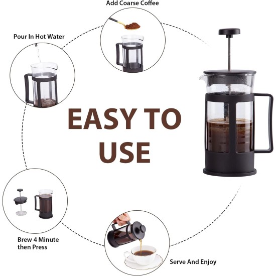 Entemah French Press Coffee Maker, Coffee Press with Heat Resistant Thickened Borosilicate Glass, 12oz(350ml) French press pot Entemah French Press Coffee Maker, Coffee Press with Heat Resistant Thickened Borosilicate Glass, 12oz(350ml) French press pot