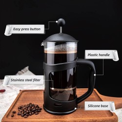 French Press Espresso and Tea Maker, Manual Milk Frother, Stainless Steel Filters, Maximum Flavor Coffee Brewer with Superior Filtration (600ML)
