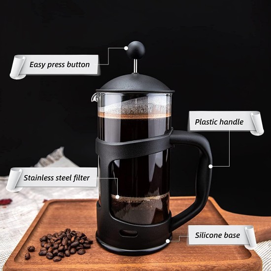 French Press Espresso and Tea Maker, Manual Milk Frother, Stainless Steel Filters, Maximum Flavor Coffee Brewer with Superior Filtration (600ML) French Press Espresso and Tea Maker, Manual Milk Frother, Stainless Steel Filters, Maximum Flavor Coffee Brewer with Superior Filtration (600ML)