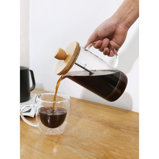 Glass French Press Tea Maker for Best Tasting Coffee and Tea, Borosilicate Glass, Wood, Stainless Steel (350ml) Glass French Press Tea Maker for Best Tasting Coffee and Tea, Borosilicate Glass, Wood, Stainless Steel (350ml)