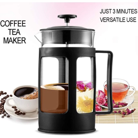 Kirmax Glass French Press Coffee Tea Maker, 600Ml Coffee Press, Borosilicate Glass with Heat Resistant Handle Kirmax Glass French Press Coffee Tea Maker, 600Ml Coffee Press, Borosilicate Glass with Heat Resistant Handle