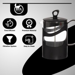 hanso French Press Coffee & Tea Maker for Home, Office, or On-the-Go - Heat-Resistant & Compact Design (Black, 600 ML)
