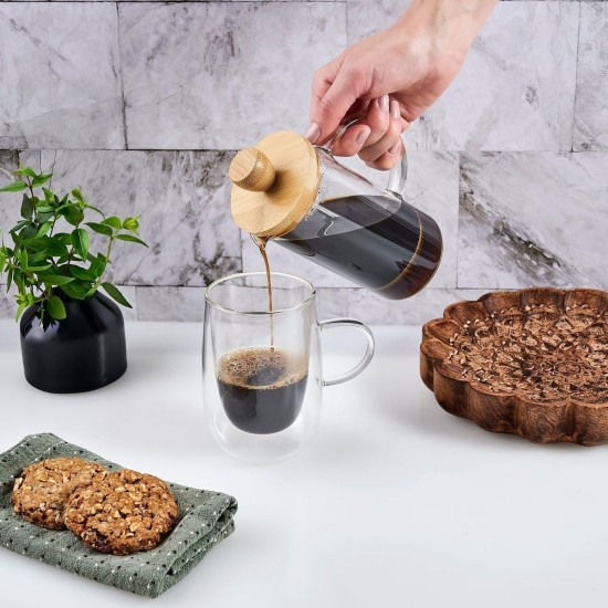 hanso French Press Coffee & Tea Maker for Home, Office, or On-the-Go - Heat-Resistant & Compact Design (Black, 600 ML)
