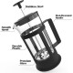 hanso French Press Coffee & Tea Maker for Home, Office, or On-the-Go - Heat-Resistant & Compact Design (Black, 600 ML)