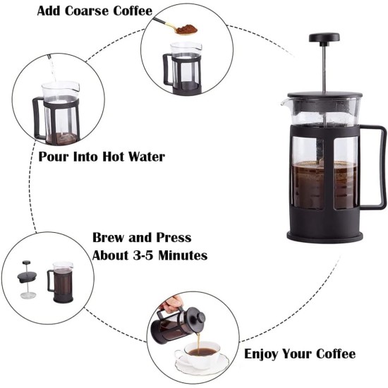 hanso French Press Coffee & Tea Maker for Home, Office, or On-the-Go - Heat-Resistant & Compact Design (Black, 600 ML)
