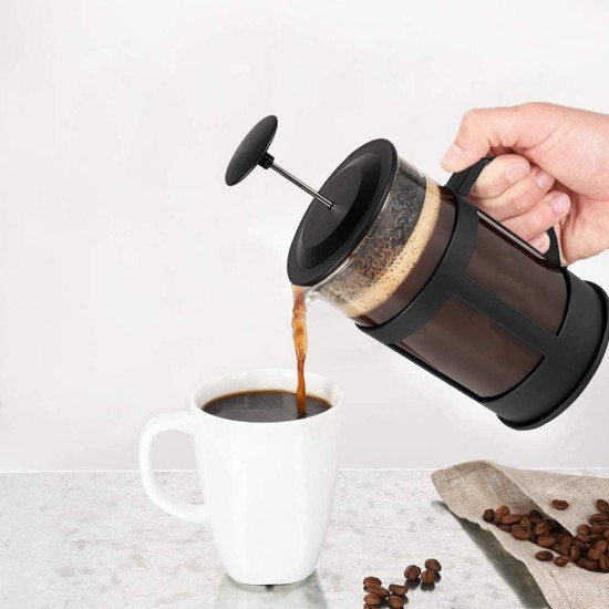 hanso French Press Coffee & Tea Maker for Home, Office, or On-the-Go - Heat-Resistant & Compact Design (Black, 600 ML)