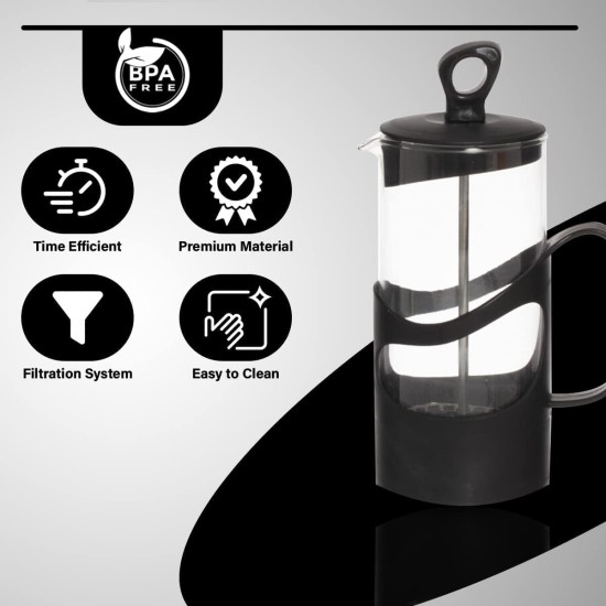 hanso French Press Coffee & Tea Maker for Home, Office, or On-the-Go - Heat-Resistant & Compact Design (Black, 600 ML)