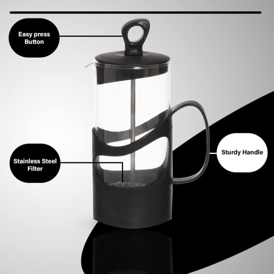 hanso French Press Coffee & Tea Maker for Home, Office, or On-the-Go - Heat-Resistant & Compact Design (Black, 600 ML)