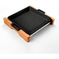 Lava LV ECO GT 2626 T2 K4 Cast Iron Grill Pan With Wooden and Stainless Steel Rack, Square, 26 x 26 cm - Black