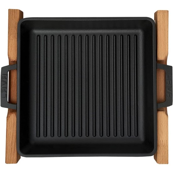 Lava LV ECO GT 2626 T2 K4 Cast Iron Grill Pan With Wooden and Stainless Steel Rack, Square, 26 x 26 cm - Black Lava LV ECO GT 2626 T2 K4 Cast Iron Grill Pan With Wooden and Stainless Steel Rack, Square, 26 x 26 cm - Black