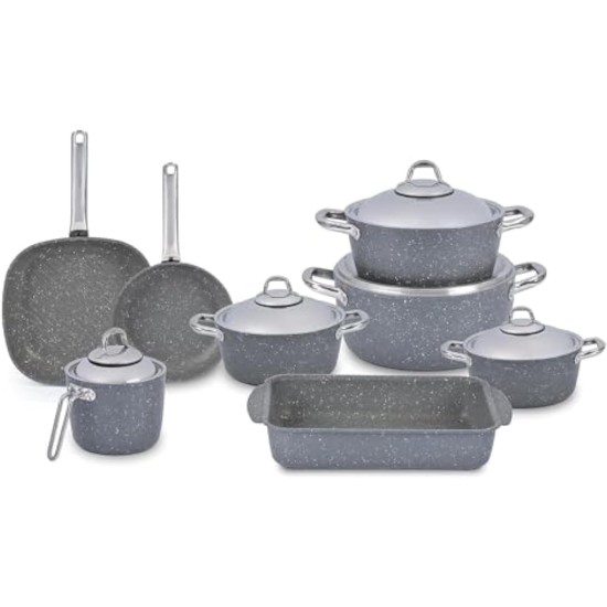 Saflon Granite Set 13 Pieces Round Black Stainless Steel Handle (4 Pots 18/20/24/28 Cm, Fry Pan 24 Cm, Oven Pan 28 Cm, Milk Pot 16 Cm, Grill Pan 28 Cm), 66513 GR Saflon Granite Set 13 Pieces Round Black Stainless Steel Handle (4 Pots 18/20/24/28 Cm, Fry Pan 24 Cm, Oven Pan 28 Cm, Milk Pot 16 Cm, Grill Pan 28 Cm), 66513 GR