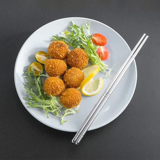 Xihuimay 5 Pairs 304 Stainless Steel Chopstick Set Non-Slip Chop Stick Pack 9 inches Metal Chopsticks Easy to Use Utensils Chinese Japanese Korean Chopstick for Cooking Eating Dishwasher Safe, Silver