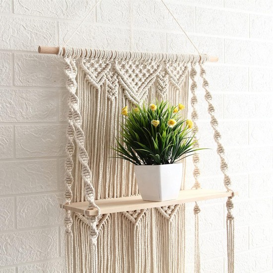ELASAD Macrame Wall Hanging Plant Shelf, 3-Tier Macrame Shelves Boho Bathroom Shelf, Handmade Boho Floating Shelves for Plants and Decor ELASAD Macrame Wall Hanging Plant Shelf, 3-Tier Macrame Shelves Boho Bathroom Shelf, Handmade Boho Floating Shelves for Plants and Decor