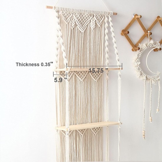ELASAD Macrame Wall Hanging Plant Shelf, 3-Tier Macrame Shelves Boho Bathroom Shelf, Handmade Boho Floating Shelves for Plants and Decor ELASAD Macrame Wall Hanging Plant Shelf, 3-Tier Macrame Shelves Boho Bathroom Shelf, Handmade Boho Floating Shelves for Plants and Decor