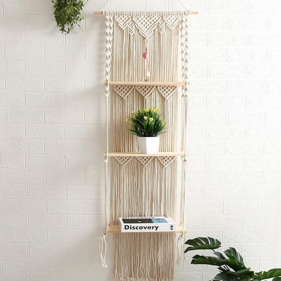 ELASAD Macrame Wall Hanging Plant Shelf, 3-Tier Macrame Shelves Boho Bathroom Shelf, Handmade Boho Floating Shelves for Plants and Decor ELASAD Macrame Wall Hanging Plant Shelf, 3-Tier Macrame Shelves Boho Bathroom Shelf, Handmade Boho Floating Shelves for Plants and Decor