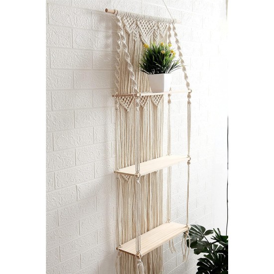 ELASAD Macrame Wall Hanging Plant Shelf, 3-Tier Macrame Shelves Boho Bathroom Shelf, Handmade Boho Floating Shelves for Plants and Decor ELASAD Macrame Wall Hanging Plant Shelf, 3-Tier Macrame Shelves Boho Bathroom Shelf, Handmade Boho Floating Shelves for Plants and Decor