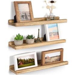 Emfogo Wall Shelves with Ledge 16.9 inch Wood Picture Shelf Rustic Floating Shelves Set of 3 for Storage and Display Rustic Brown
