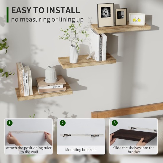 Floating Shelves, 17 Inch Wall Shelf Set of 3, Rustic Wood Shelves for Wall Storage, Wall Mounted Wooden Display Shelf for Bathroom Bedroom Kitchen Garage, Carbonized Black Floating Shelves, 17 Inch Wall Shelf Set of 3, Rustic Wood Shelves for Wall Storage, Wall Mounted Wooden Display Shelf for Bathroom Bedroom Kitchen Garage, Carbonized Black