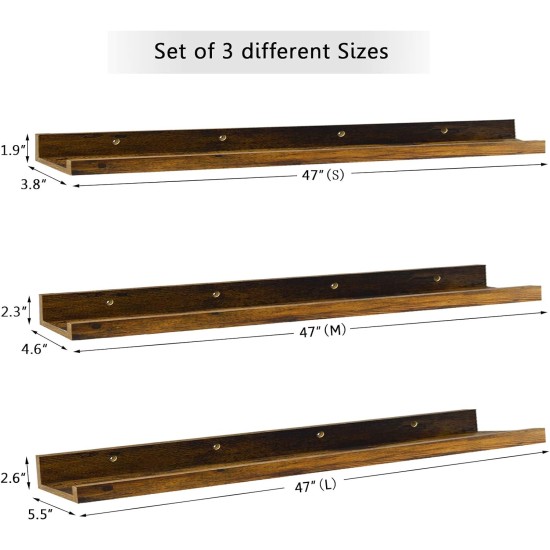 Giftgarden 47 Inch Long Floating Shelves for Wall, Rustic Picture Ledge Large Shelf for Living Room Bedroom Bathroom Kitchen, Set of 3 Different Sizes Giftgarden 47 Inch Long Floating Shelves for Wall, Rustic Picture Ledge Large Shelf for Living Room Bedroom Bathroom Kitchen, Set of 3 Different Sizes