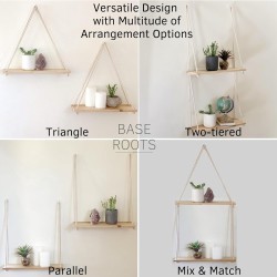 Hanging Shelves for Wall [Set of 2 w/ Hooks] Floating Shelves, Macrame Rope Triangle Shelf, Natural Light Reclaimed Wood, Farmhouse Rustic Modern Plant Aesthetic, Boho Dorm Living Room Bedroom Decor