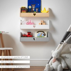 Haus Projekt Wall Shelf, (2 Pack Pine) Children’s Heart Floating Bookshelf Organiser, Nursery Decor, Wall Mounted Wooden Storage Solution, Shelves for Kids Playroom, Shelving Unit, 50x10x16cm