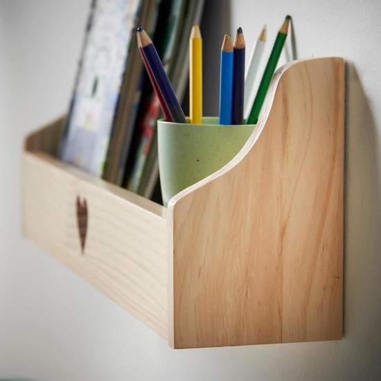 Haus Projekt Wall Shelf, (2 Pack Pine) Children’s Heart Floating Bookshelf Organiser, Nursery Decor, Wall Mounted Wooden Storage Solution, Shelves for Kids Playroom, Shelving Unit, 50x10x16cm