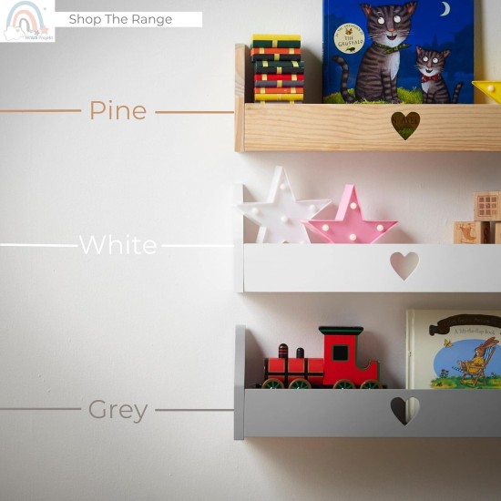 Haus Projekt Wall Shelf, (2 Pack Pine) Children’s Heart Floating Bookshelf Organiser, Nursery Decor, Wall Mounted Wooden Storage Solution, Shelves for Kids Playroom, Shelving Unit, 50x10x16cm