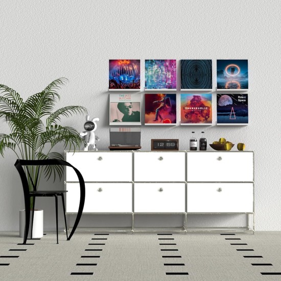 ILYXY Acrylic Vinyl Record Holder 8 Pack, 12 Inch White Vinyl Record Wall Mount, Floating Vinyl Shelves Record Frames for Record Wall Display