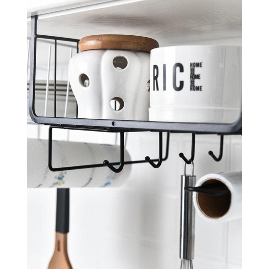 Kitchen Storage Bin Under Shelf Wire Rack Cabinet Basket Organizer Holder Stand (Black)