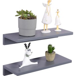 OROPY Floating Shelves Wall Mounted Set of 2, Pine Wood Wall Shelf Decorative Hanging Display Rack for Bedroom, Living Room, Kitchen, Bathroom - Grey