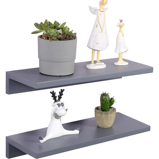 OROPY Floating Shelves Wall Mounted Set of 2, Pine Wood Wall Shelf Decorative Hanging Display Rack for Bedroom, Living Room, Kitchen, Bathroom - Grey OROPY Floating Shelves Wall Mounted Set of 2, Pine Wood Wall Shelf Decorative Hanging Display Rack for Bedroom, Living Room, Kitchen, Bathroom - Grey