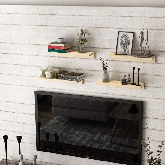 OROPY Floating Shelves Wall Mounted Set of 2, Pine Wood Wall Shelf Decorative Hanging Display Rack for Bedroom, Living Room, Kitchen, Bathroom - Grey OROPY Floating Shelves Wall Mounted Set of 2, Pine Wood Wall Shelf Decorative Hanging Display Rack for Bedroom, Living Room, Kitchen, Bathroom - Grey