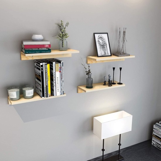 OROPY Floating Shelves Wall Mounted Set of 2, Pine Wood Wall Shelf Decorative Hanging Display Rack for Bedroom, Living Room, Kitchen, Bathroom - Grey OROPY Floating Shelves Wall Mounted Set of 2, Pine Wood Wall Shelf Decorative Hanging Display Rack for Bedroom, Living Room, Kitchen, Bathroom - Grey