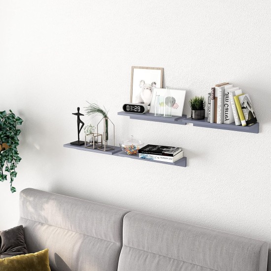 OROPY Floating Shelves Wall Mounted Set of 2, Pine Wood Wall Shelf Decorative Hanging Display Rack for Bedroom, Living Room, Kitchen, Bathroom - Grey OROPY Floating Shelves Wall Mounted Set of 2, Pine Wood Wall Shelf Decorative Hanging Display Rack for Bedroom, Living Room, Kitchen, Bathroom - Grey
