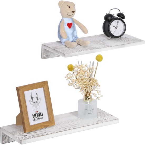 OROPY Floating Shelves Wall Mounted Set of 2, Pine Wood Wall Shelf Decorative Hanging Display Rack for Bedroom, Living Room, Kitchen, Bathroom - Grey OROPY Floating Shelves Wall Mounted Set of 2, Pine Wood Wall Shelf Decorative Hanging Display Rack for Bedroom, Living Room, Kitchen, Bathroom - Grey