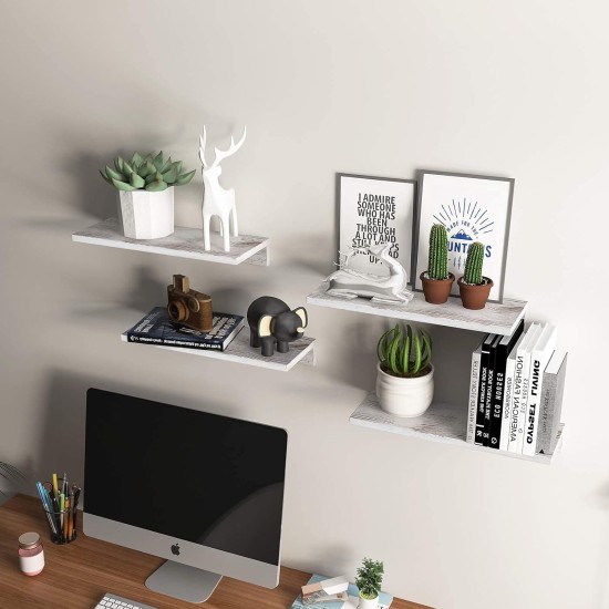 OROPY Floating Shelves Wall Mounted Set of 2, Pine Wood Wall Shelf Decorative Hanging Display Rack for Bedroom, Living Room, Kitchen, Bathroom - Grey OROPY Floating Shelves Wall Mounted Set of 2, Pine Wood Wall Shelf Decorative Hanging Display Rack for Bedroom, Living Room, Kitchen, Bathroom - Grey