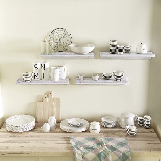 OROPY Floating Shelves Wall Mounted Set of 2, Pine Wood Wall Shelf Decorative Hanging Display Rack for Bedroom, Living Room, Kitchen, Bathroom - Grey OROPY Floating Shelves Wall Mounted Set of 2, Pine Wood Wall Shelf Decorative Hanging Display Rack for Bedroom, Living Room, Kitchen, Bathroom - Grey
