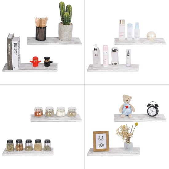 OROPY Floating Shelves Wall Mounted Set of 2, Pine Wood Wall Shelf Decorative Hanging Display Rack for Bedroom, Living Room, Kitchen, Bathroom - Grey OROPY Floating Shelves Wall Mounted Set of 2, Pine Wood Wall Shelf Decorative Hanging Display Rack for Bedroom, Living Room, Kitchen, Bathroom - Grey